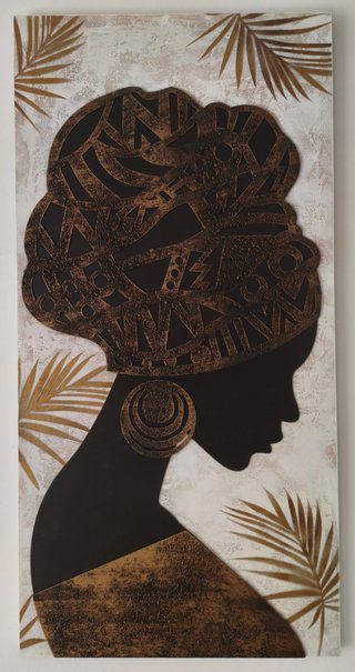 Cuadro Decorativo Rostro Africana Dorado