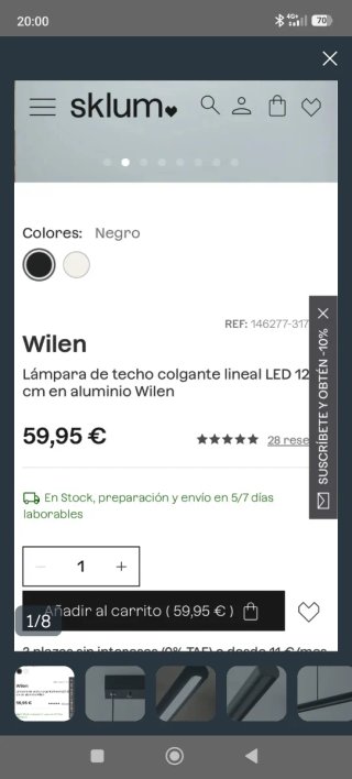 Lámpara colgante lineal aluminio negra