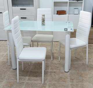 Mesa Comedor Cristal + 4 Sillas Blancas