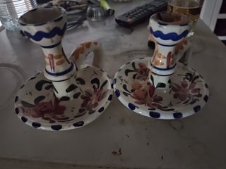 Candelabros de cerámica pintados a mano