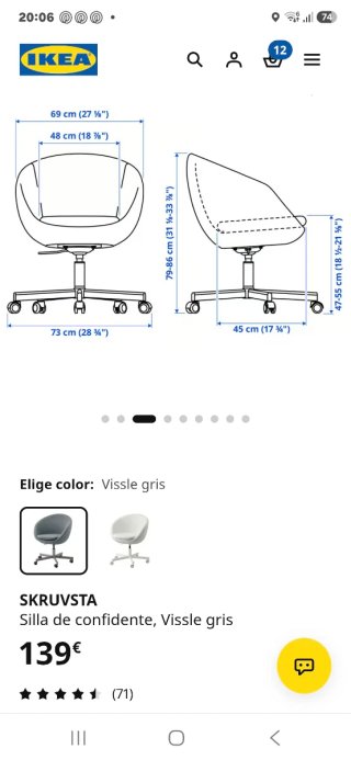 Silla escritorio gris IKEA.SKRUVSTA