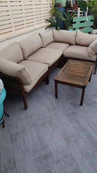 Conjunto Muebles Jardín Madera y Tela