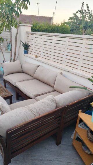 Conjunto Muebles Jardín Madera y Tela