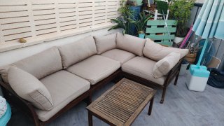 Conjunto Muebles Jardín Madera y Tela