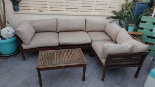 Conjunto Muebles Jardín Madera y Tela