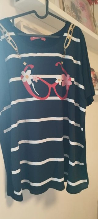 Camiseta Rayas Gafas Flores Talla Grande