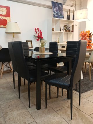 Mesa Comedor Negra + 6 Sillas