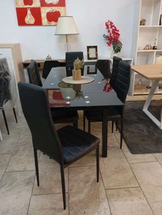 Mesa Comedor Negra + 6 Sillas