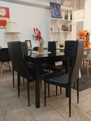 Mesa Comedor Negra + 6 Sillas