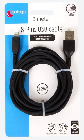 Cable Sologic 3m 8-Pins USB Silicona