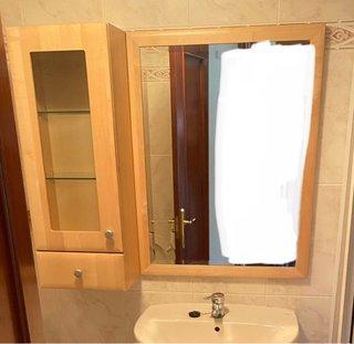 Mueble baño y espejo madera y cristal