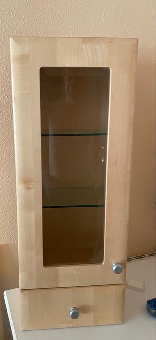 Mueble baño y espejo madera y cristal