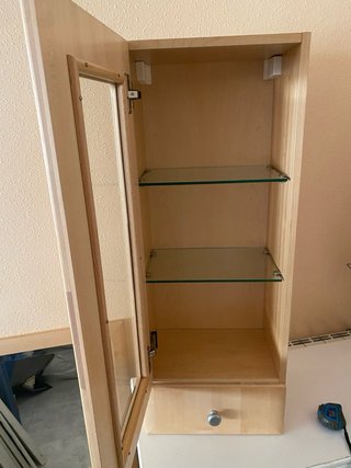 Mueble baño y espejo madera y cristal