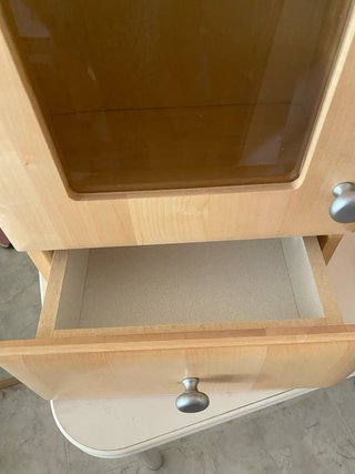 Mueble baño y espejo madera y cristal