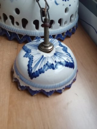 Lámpara techo cerámica antigua azul y blanco