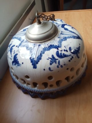 Lámpara techo cerámica antigua azul y blanco