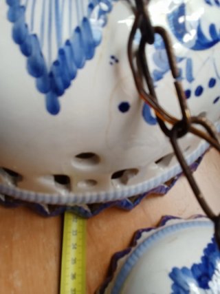 Lámpara techo cerámica antigua azul y blanco
