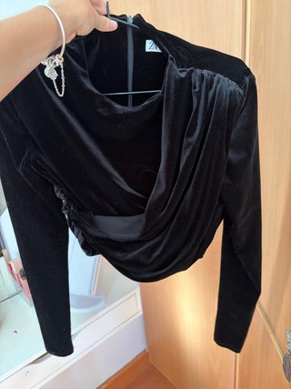 Camisa Zara Negra Terciopelo Drapeada