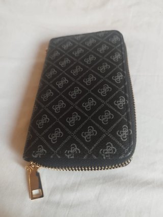 Billetera monedero negra y gris, con cremallera