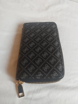 Billetera monedero negra y gris, con cremallera