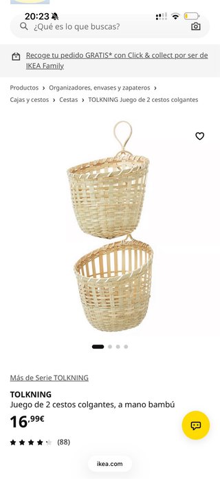 Confezione di 2 ceste sospese in bambù IKEA TOLKNING