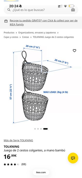 Confezione di 2 ceste sospese in bambù IKEA TOLKNING