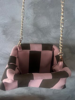 Bolso de mano y colgar Flora rayas rosa y marrón