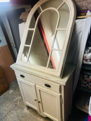 Mueble zapatero vintage con espejo y butaca
