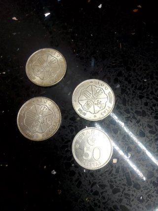 Lote 3 monedas 100 y 50 pesetas España de plata
