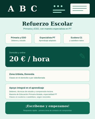 Refuerzo Escolar PT - Primaria y ESO - Urbieta