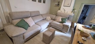 Sofá chaise longue beige tela