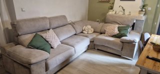 Sofá chaise longue beige tela