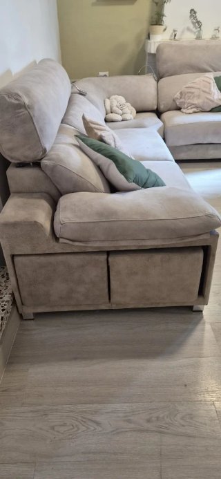 Sofá chaise longue beige tela