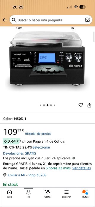 DIGITNOW! Tocadiscos Vinilo Bluetooth CD USB FM