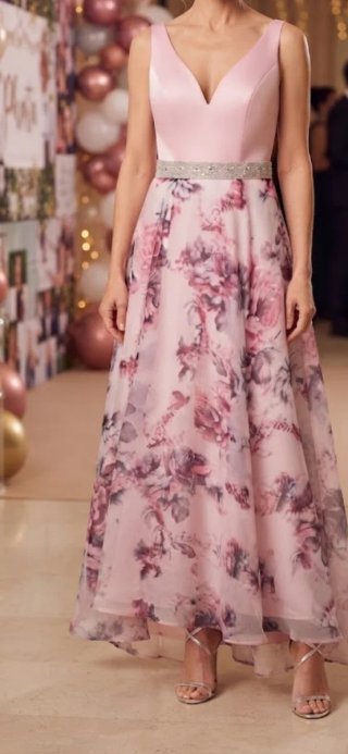 Vestido fiesta o ceremonia rosa floral talla 36/38