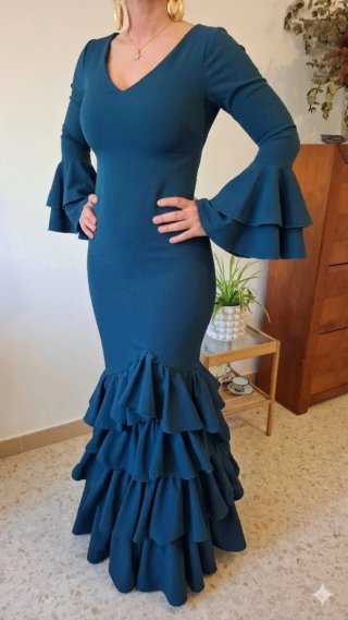 Traje de Flamenca Azul Petróleo TODAS LAS TALLAS