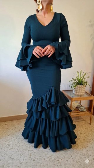 Traje de Flamenca Azul Petróleo TODAS LAS TALLAS