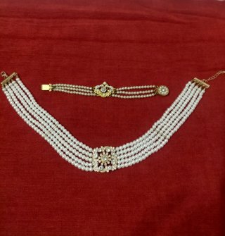 Collar y pulsera fallera perlas y oro