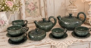Juego de café vintage cerámica verde