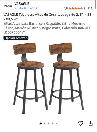 Taburetes Altos Cocina VASAGLE (Juego 2)