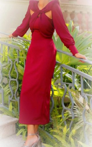 Vestido Rojo Elegante Manga Larga