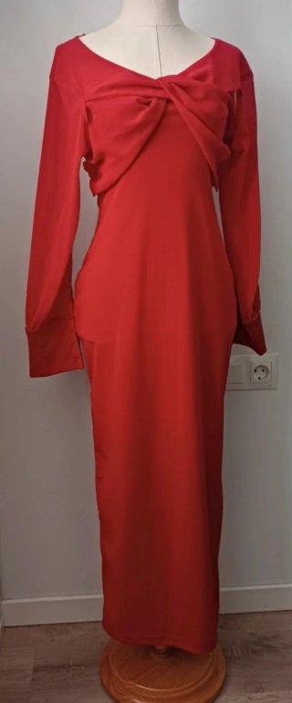 Vestido Rojo Elegante Manga Larga