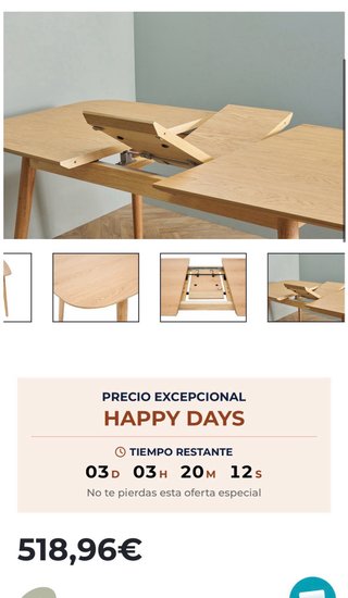 Mesa extensible y 4 Sillas Madera Sklum