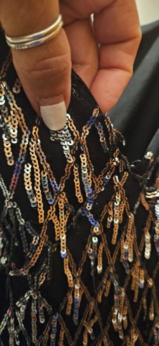 Top elegante con paillettes nero/argento taglia M
