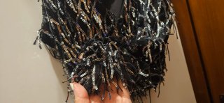 Top elegante con paillettes nero/argento taglia M