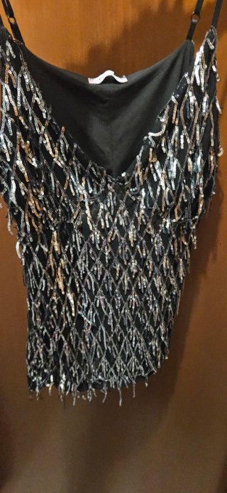 Top elegante con paillettes nero/argento taglia M