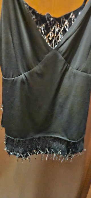 Top elegante con paillettes nero/argento taglia M