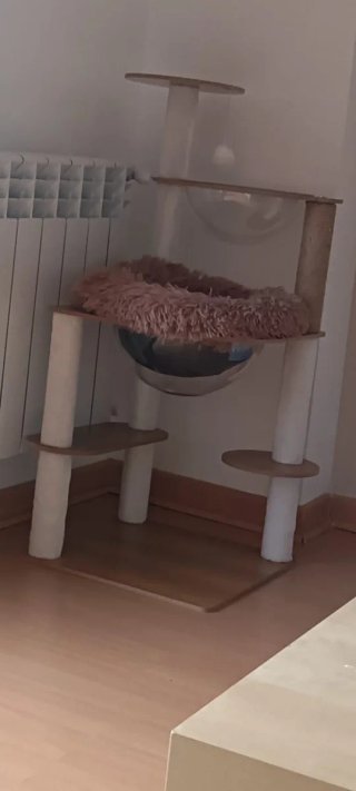 Cama redonda felpa gato marrón/rosa 16x50 SIN USO