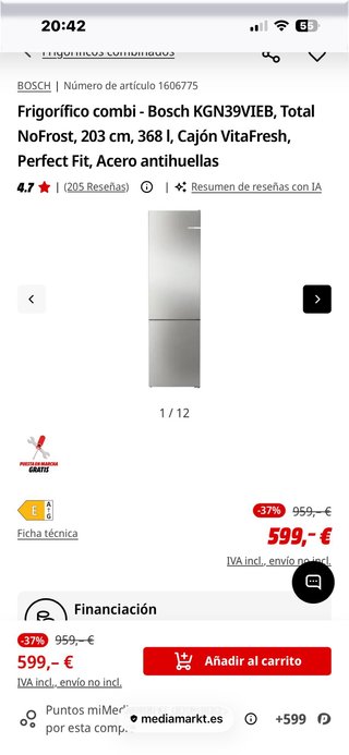Frigorífico Combi Bosch KGN39VIEB