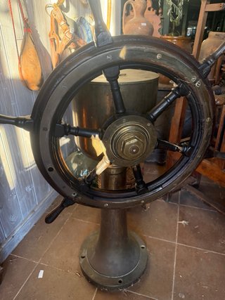 Timón de barco de bronce funcionando antiguedades